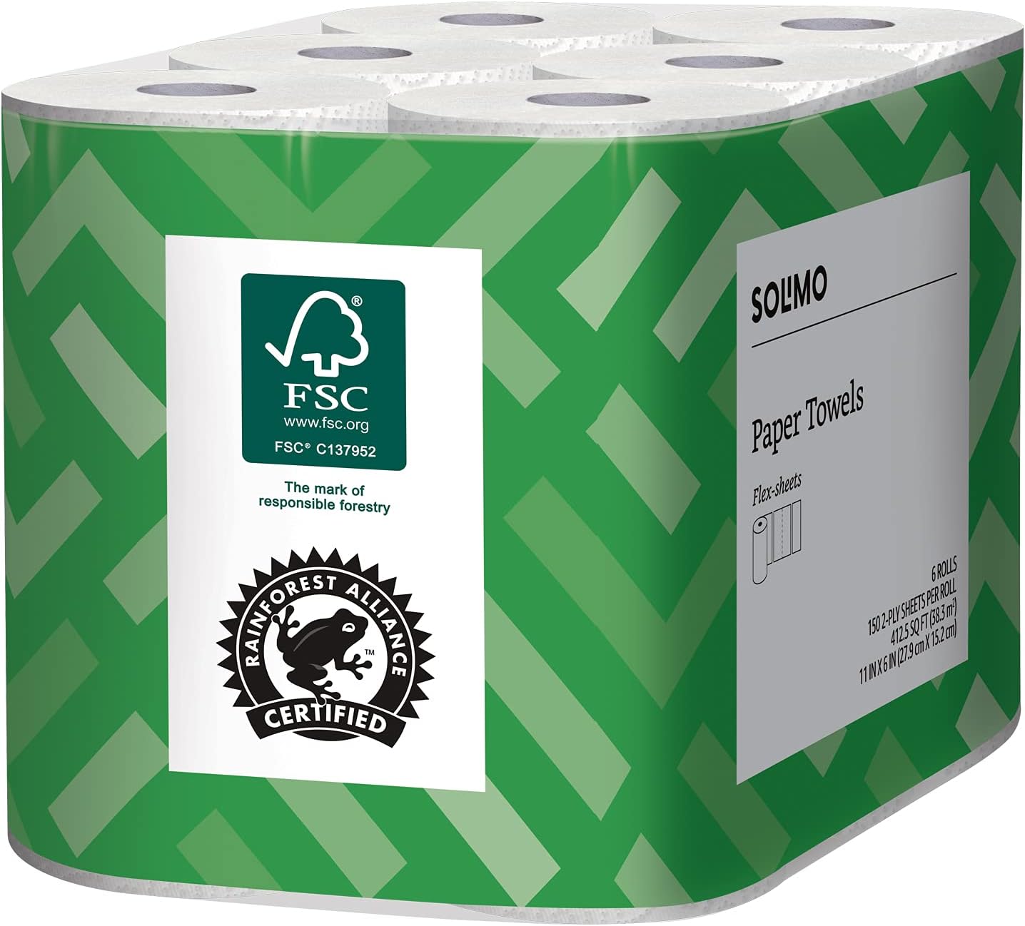  Brand - Solimo Basic Flex-Sheets Paper Towels, 12 Value Rolls, White, 150 Sheets per Roll (New Version): Health & Personal Care