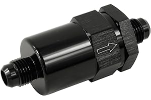 AC PERFORMANCE Black -8 AN Male Billet Inlet Fuel Filter with 30 Micron Spring Bronze Insert Element, AN8 3/4 x 16 Fuel Filter Fitting Adapter
