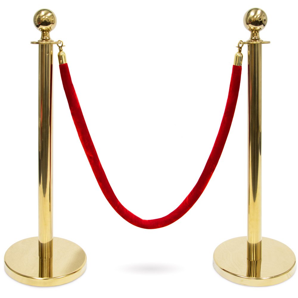3-Foot Polished Ball Top Stanchions 6-Pack | Includes 4.5-Foot Red Velvet Rope (Gold)