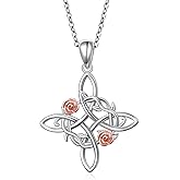 JZMSJF S925 Sterling Silver Witches Knot Pendant Necklace Celtic Rose Necklace Irish Jewelry for Women