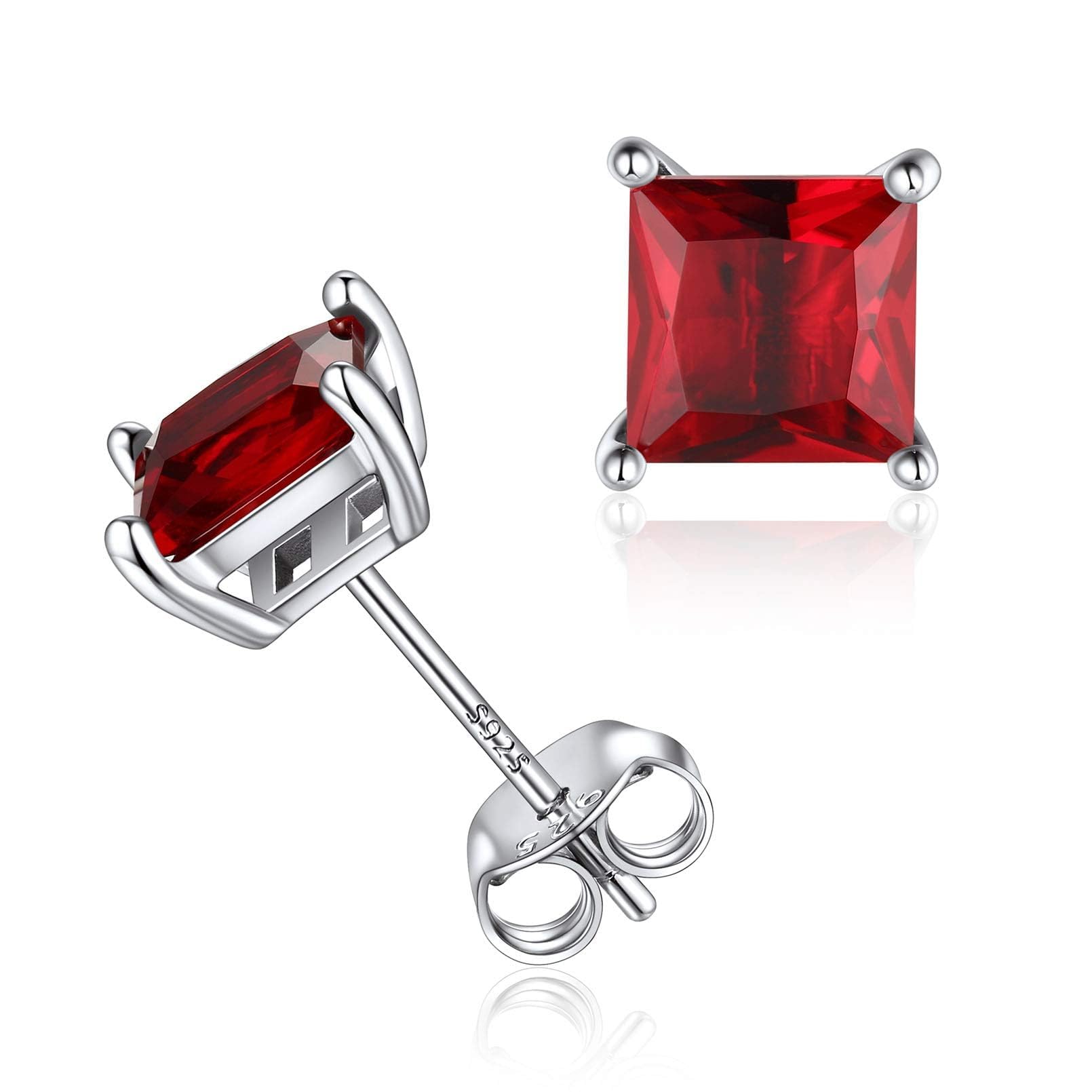 ChicSilver Simulated Garnet January Birthstone Stud Earrings for Women Girls Hypoallergenic 925 Sterling Silver Jewellery