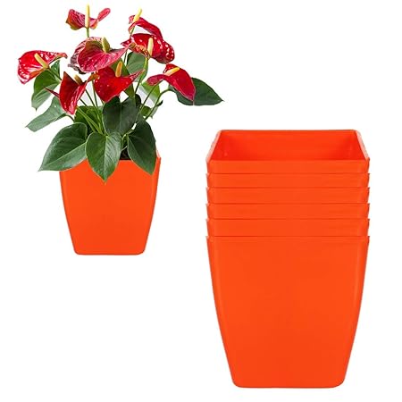 Grun Garden Essential Plastic Indoor Planter/Table top Planter/Plant Container/Flower Pot (4.7-inch, Orange, Pack of 6) (Pack of 6, Orange)