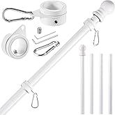 BONWIN White Flag Pole Kit for House, 5 FT Thickened Stainless Steel Outside Wall Mount Flagpole for 3x5' American Flag with 1" Tangle Free 360° Rotating Flag Pole Rings Hardware for Porch Residential