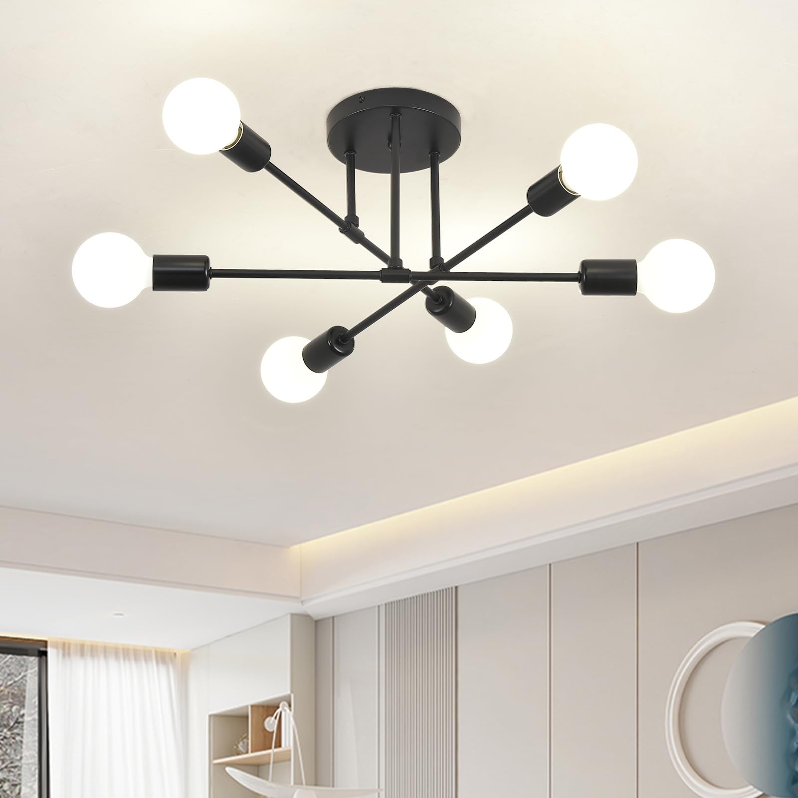 ZYDTRIP Sputnik Chandelier, Industrial Semi Flush Mount, Black 6-Light Modern Ceiling Light for Bedroom, Living Room, Dining Room, Kitchen, Office, Hallway — image 1