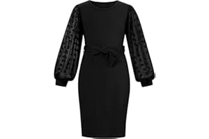 ALLIFly Girls Fall Winter Dress Kids Mesh Long Sleeve Dresses Self Belted Elegant Bodycon 7-14 Years