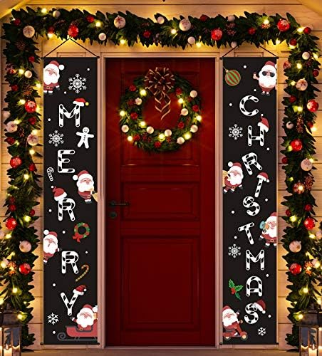 Merry Christmas Banner Sign Hanging Decorations - Holiday Xmas Indoor Outdoor Party Decor Supplies