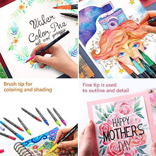 L\'aise vie Dual Markers Brush Pen, 0.4mm Fine Tip Markers & Brush Highlighter Pen Set of 24 for Adult Coloring, Journaling