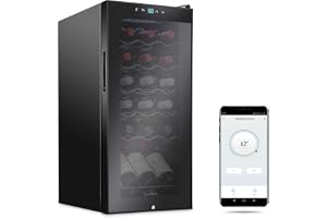 Ivation 18 Bottle Compressor Wine Cooler Refrigerator with Wi-Fi Smart App Control Cooling System | Large Freestanding Wine Cellar Fridge For Red White Champagne or Sparkling, Black Glass Door & Lock