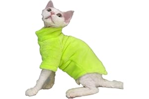WQCXYHW Sphynx Hairless Cat Clothes Solid Soft Faux Fur Sweater Outfit Cute Pullover Autumn Winter Fashion Turtleneck Sphynx Clothes Kitten Cat Apparel (M(4.4-5.5lbs), Yellow Green)