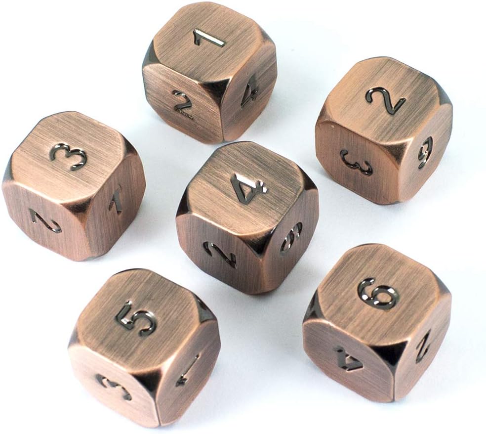 Paladin Roleplaying Bronze Metal D6 Dice - Set Of Six, Antique Finish