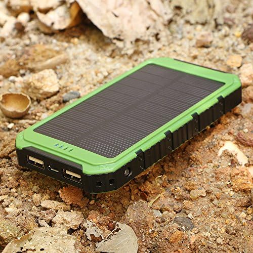 Solar Charger, Solar Power Bank 10000mAh Portable Rugged Shockproof Dual USB Solar Battery Charger Solar Power Charger Backup External Battery Power Pack Constructed with a Solar Panel for Emergency Charging For iPhone 6 Plus 5S 5C 5 4S, iPod 5 4, Galaxy S6 S6 Edge S5 S4 S3 Note 4 3, LG G3, Nexus, HTC One M9, Gopro Camera, GPS and More (Green)