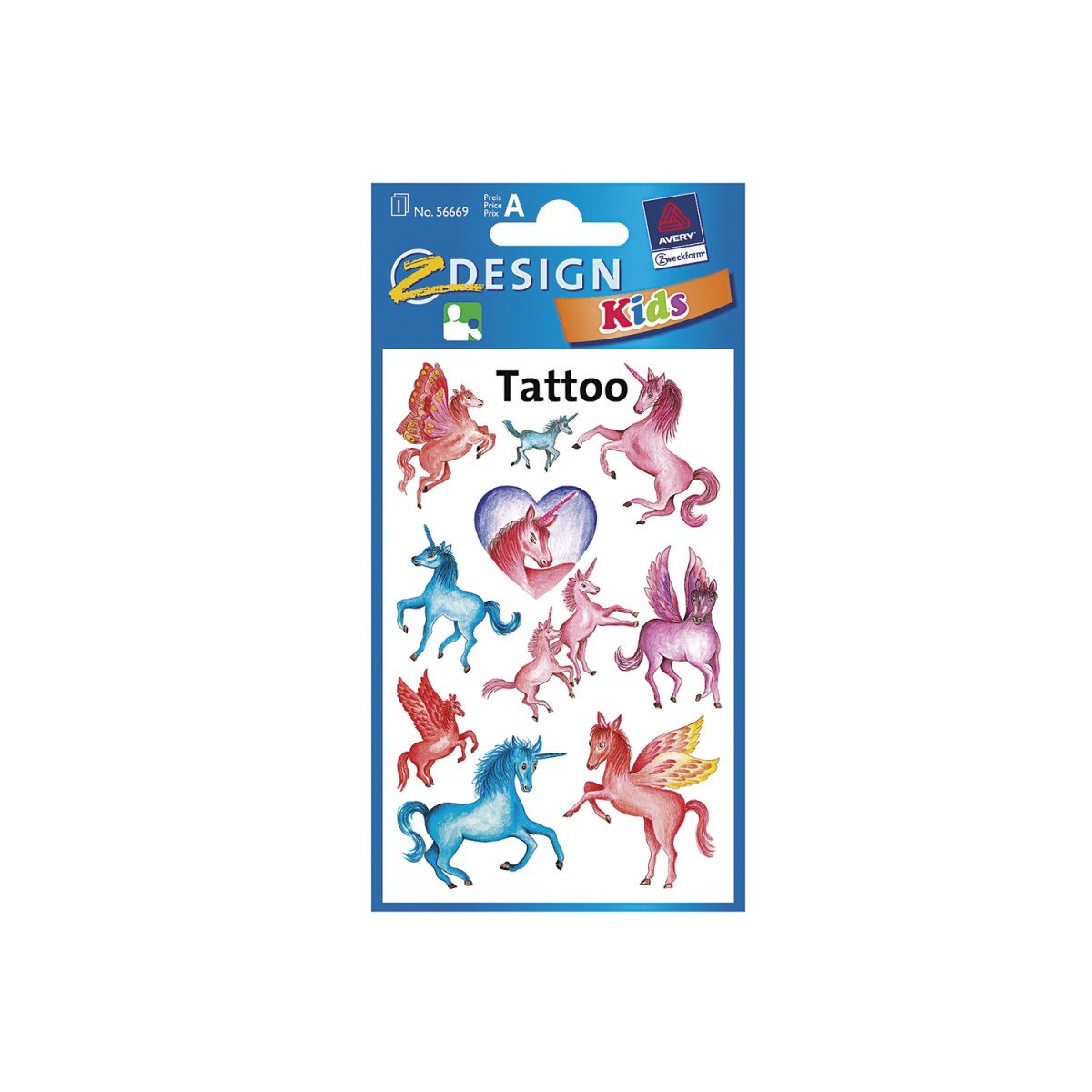 Avery Zweckform 56390 Children's Tattoos (Temporary Transfer Film, Dermatologically Tested) 10 Designs Unicorns
