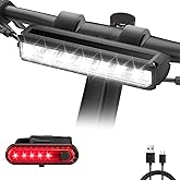 High Lumens Super Bright Bike Light for Night Riding, USB Rechargeable Bicycle Headlight, Waterproof Bike Headlight, Waterproof Bike Headlight and Taillight, MTB Off-Road Cycling Commuting