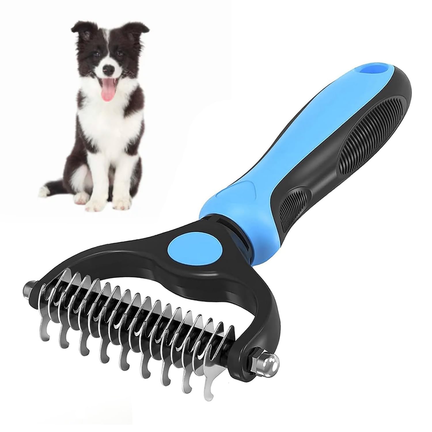 Deshedding Tool - Dematting Comb for Dog and Cat - Double Sided Dematting Comb - Undercoat Rake Deshedding Tool, Cat Matted Fur Remover For Long Haired Cat Dog Horse Tangles Removing (Blue)