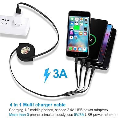 Buy Multi Usb Charging Cable 3a 4 In 1 Retractable Fast Charge Cable 2 Pack 3 5ft Universal Multiple Usb Cord With Dual Phone Type C Micro Usb Port Connectors For Cell Phones Tablets And More Online In