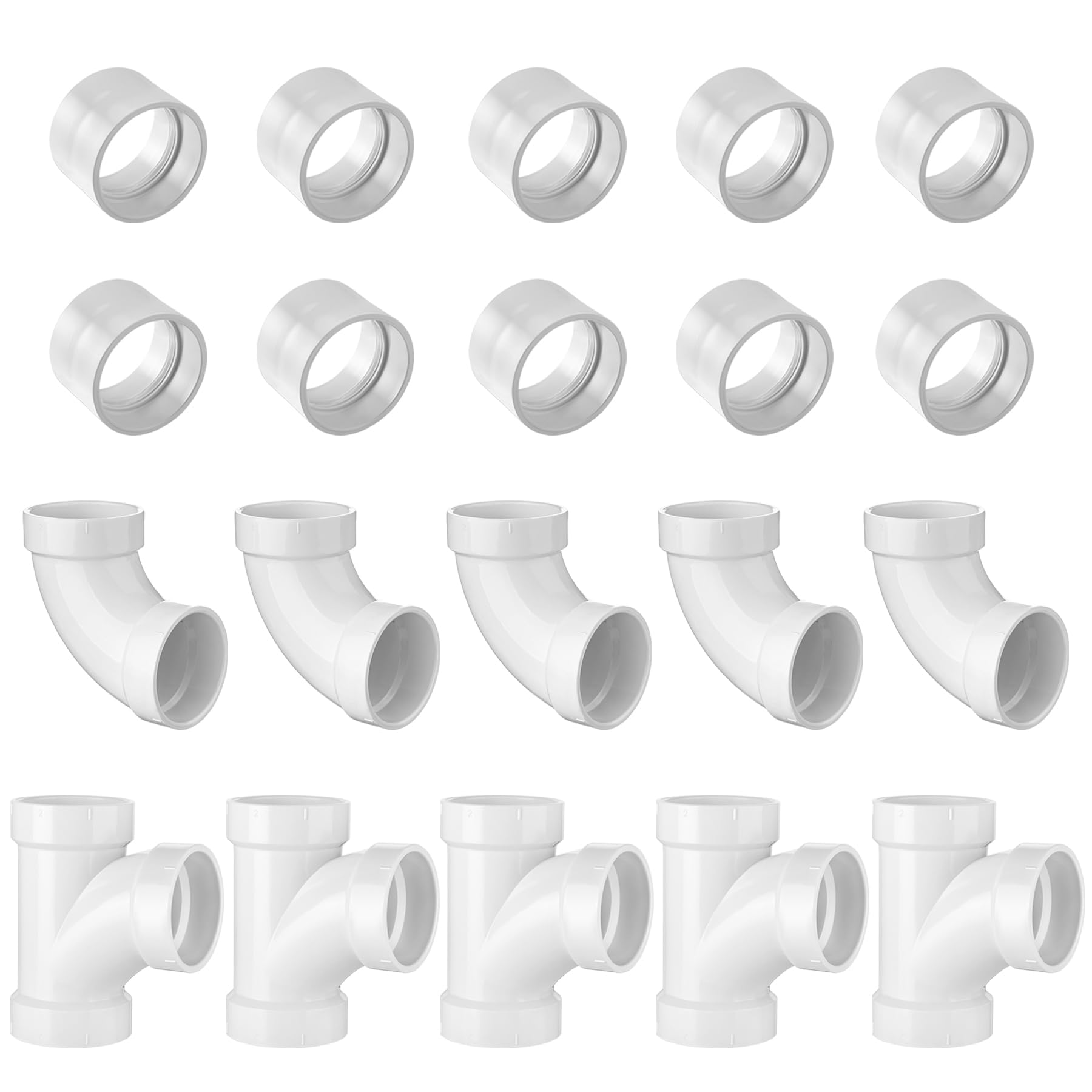 Photo 1 of (2" SCH 40 PVC Fitting Kit, 20 Pack) Asterbacks 2 inch Schedule 40 White PVC Pipe Fittings?Including 10 PCS Coupling+5 PCS 90 Degree Elbow+ 5 PCS Tee