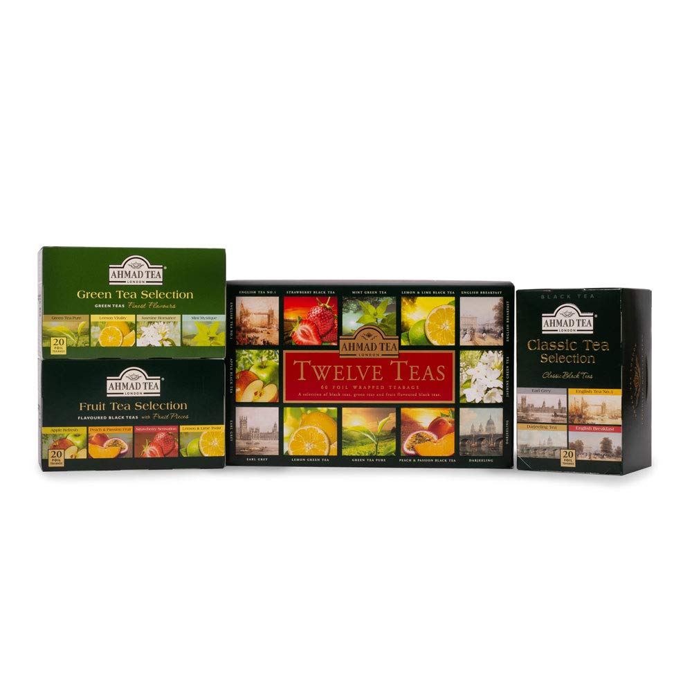 Ahmad Tea Twelve Teas Variety Gift Box, 60 Foil Enveloped Teabags : Grocery Tea Sampler : Grocery & Gourmet Food