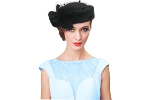 RZTA Women's Vintage 100% Wool Felt Cloche Bucket Bowler Hat Winter Vintage Bow Fedoras Church Fascinator