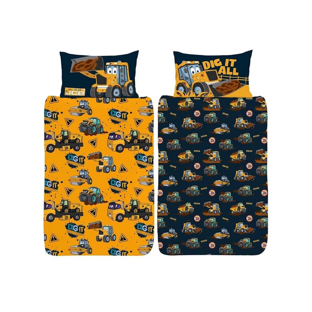 JCB Junior Duvet Cover - My 1st JCB Joey Design - Official Reversible Bedding Set - Polycotton
