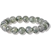 YMHOP Moss Agate Beaded Bracelets for Women Stackable Green Gemstone Beads Stretch Bracelets for Women