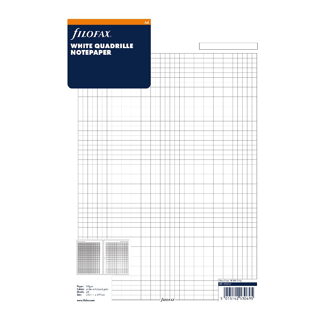 Filofax A4 White Quadrille Notepaper