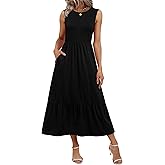 WIHOLL Summer Dresses for Women 2026 Casual Sleeveless Maxi Dress Long Flowy A Line Sundresses Beach Fashion with Pockets