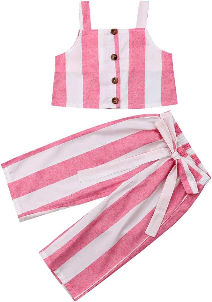 Toddler Baby Girls Striped Sleeveless T-Shirt Crop Tops+Striped Long Pants 2PCS Outfit Set for 1-5 T