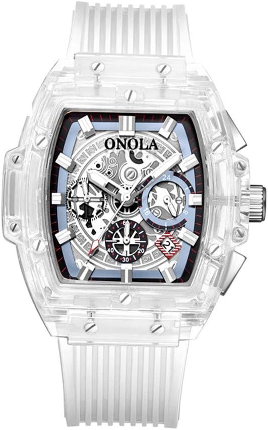 Men's Silicone Multifunction Sport Quartz Watch Transparent Case Luminous Watches