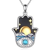 POPLYKE Hamsa Evil Eye Necklace Sterling Silver Sun/Moon Jewelry Ocean Wave Pendant Gifts For Women