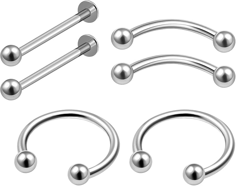 6Pcs Steel 16g 1/2 12mm Curved Barbell Lip