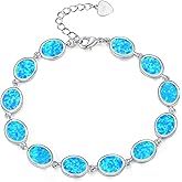 CiNily Adjustable Fire Opal Bracelets for Women Girls White Gold/Rose Gold Plated Gemstone Bracelet Opal Jewelry Gifts