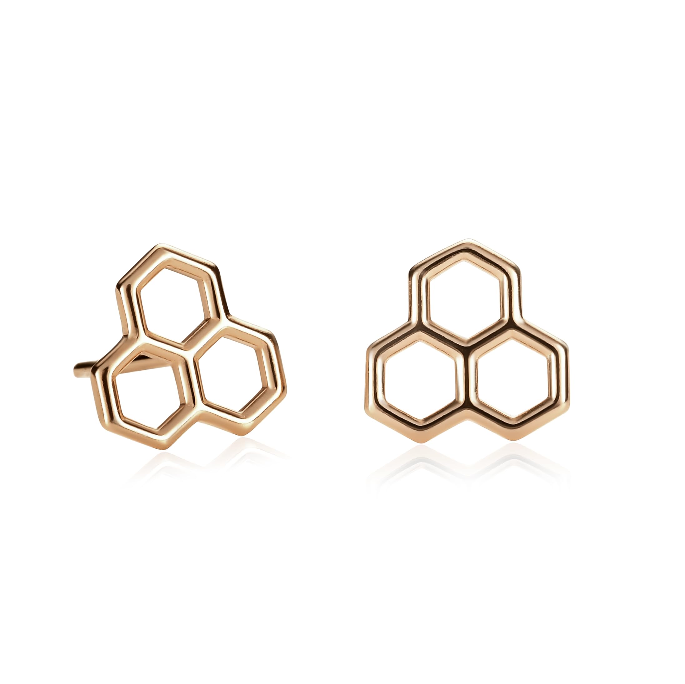 Namana Honeycomb Earrings in 925 Sterling Silver, Cute Earrings for Women and Girls, Simple Rose Gold Stud Earrings in a Honeycomb Design, Rose Gold Jewellery for Women