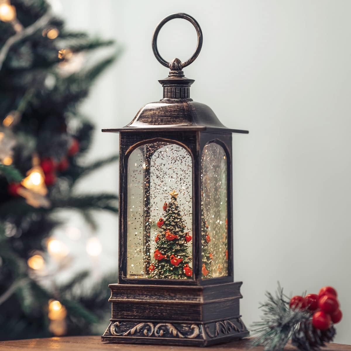 Snow Globes - SUNFACE Cardinal Scene Christmas Trees Snow Globe with Swirling Glitter