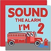 Stuff4 2nd Birthday Card Boy - Fire Engine - Happy Birthday Card 2 Year Old Boy, Boys Cards for Him, 5.7 x 5.7 Inch Greeting Card for Son, Brother, Grandson, Nephew, Cousin, God Son, Second Birthday
