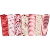 Fayelume 7PCS Red Fabric Cotton, 25 * 25 cm Valentines Fabric, Fat Quarters Fabrics Bundles, for Quilting DIY Patchwork Cloth