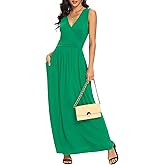 LILBETTER Women Sleeveless Deep V Neck Loose Plain Long Maxi Casual Dress