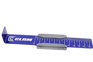 CLAM 15948 Fish Trap Precision Bump Board with Sleeve – 17" Aluminum Fish Measuring Board – Laser-Etched 10" to 17" Scale – Mountable to Shelter Tubs or Hard Surfaces – Includes Mounting Sleeve