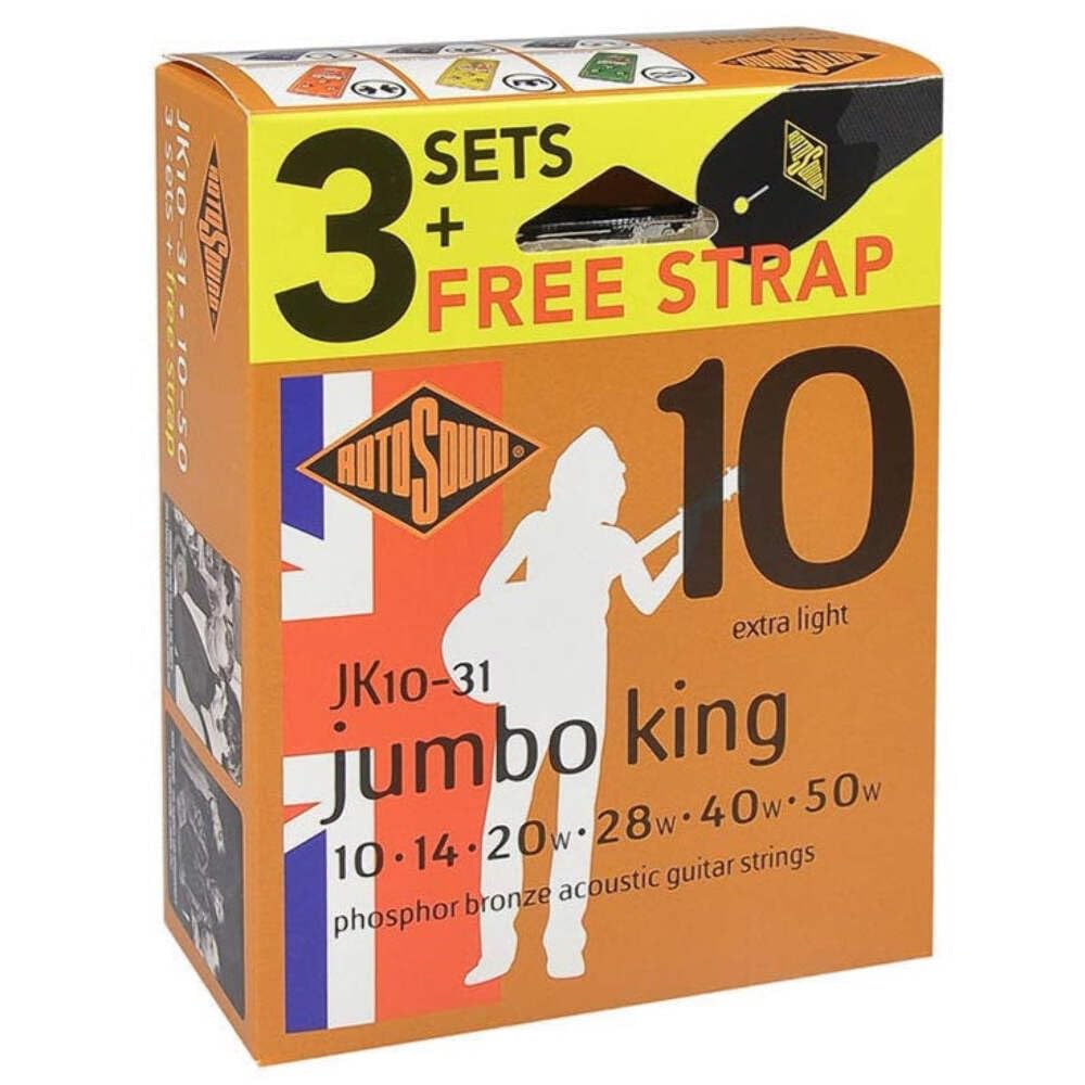 Rotosound Strings for Acoustic Guitar JUMBO KING 3 Set + Strap JK10-31-F