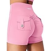 YEOREO CoreFlex Scrunch Workout Shorts with Pockets for Women 4.5" High Waisted Cargo Gym Biker Shorts Tummy Control Yoga