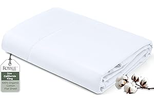 Royale Linens 100% Organic Cotton King Flat Sheet Only - Super Soft - Percale Top Sheets - King Flat Sheet Sold Separately - Breathable, Cool & Crisp White Sheets Only (105" x 102", White)