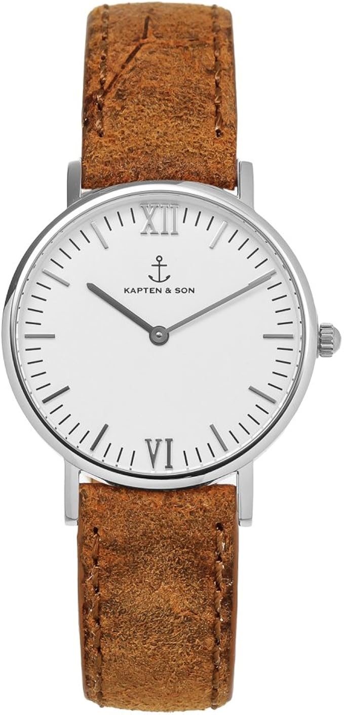 Amazon Co Jp キャプテンアンドサン 36mm 時計 ペアウォッチ 5気圧防水 レザーストラップ カラー Silver White Cognac Suede キャプテン サン Kapten Son 並行輸入品 腕時計