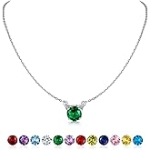 SILVERCUTE Sterling Silver Birthstone Necklace for Women,Dainty Silver Pendant Necklace with Round Cubic Zirconia,16"-18"