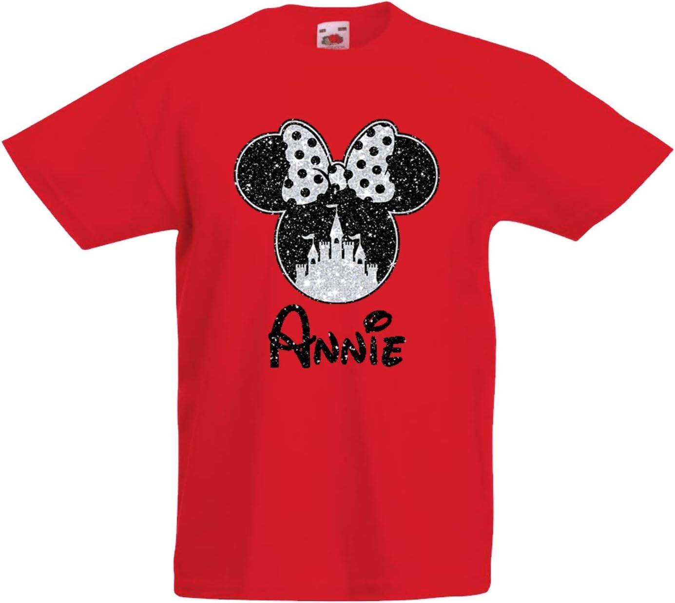 Girls Personalised Glitter Minnie T-Shirt, Beautiful Glittery Print Kids and Adults
