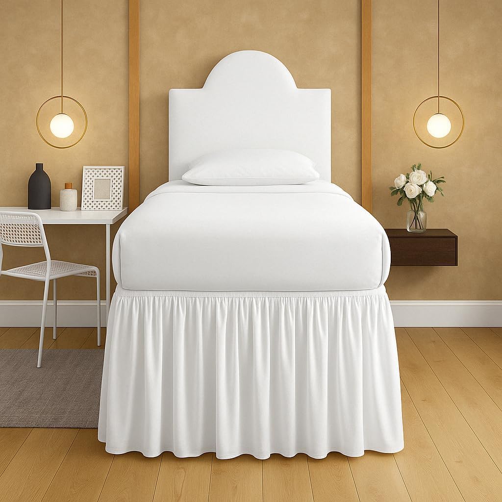 Photo 1 of Mattress-Homes Ruffled Dorm Bed Skirt, Twin XL, 30-Inch Drop, Tailored with Split Corners, White Dust Ruffle for Lofted College Beds, Twin Extra Long Dorm Bedding Essential