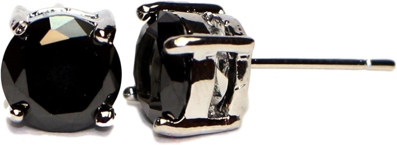 Surgical Stainless Steel Studs Earrings Men, Women, Girls, Boys Round Basket Setting BLACK Cubic Zirconia Hypoallergenic Earrings WITH A FREE GIFT BLACK SQUARE PRINCESS CUT STUDS EARRINGS