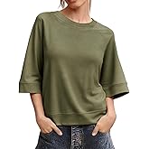 Tankaneo Womens Oversized Half Sleeve T-Shirts Crew Neck Boxy Basic Tees Tops Summer Casual Loose Fit Tunic Shirts