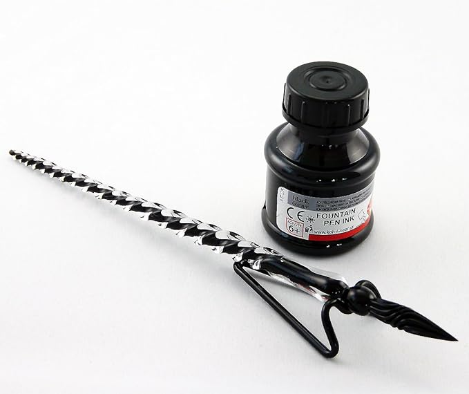 Glasfeder mit Tinte Glasfüller mit Ablage im Set Schwarz
