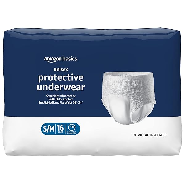 AMAZON BASICS UNISEX PROTECTIVE UNDERWEAR, OVERNIGHT ABSORBENCY, SMALL/MEDIUM,...