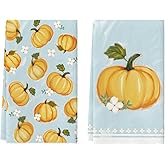 Artoid Mode Blue Pumpkin Fall Kitchen Towels Dish Towels, 18x26 Inch Farmhouse Fresh Decoration Hand Towels Set of 2