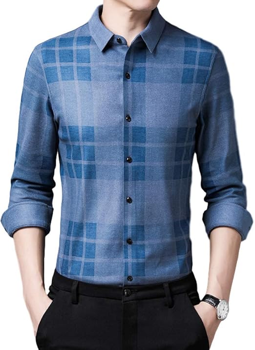Camisa de Hombre Talla Grande Camisa de Lana a Cuadros Informal de